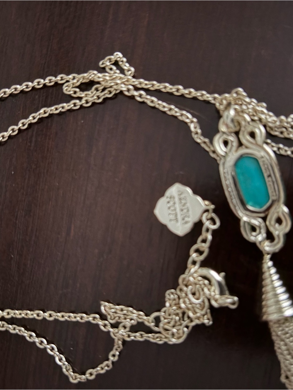 Kendra Scott Gold Long Pendant Necklace with Turquoise Stone and Tassel - Picture 5 of 5
